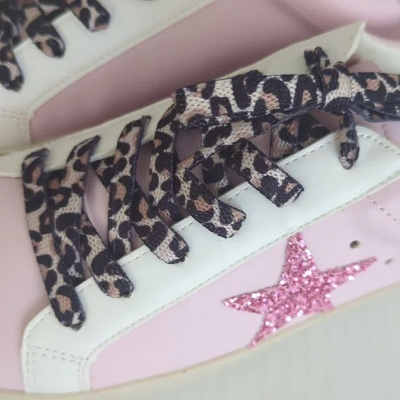 NIB Miracle Miles Skylar Glitter Star Converse Sneakers 7.5 Pink Lace Up - Picture 5 of 16